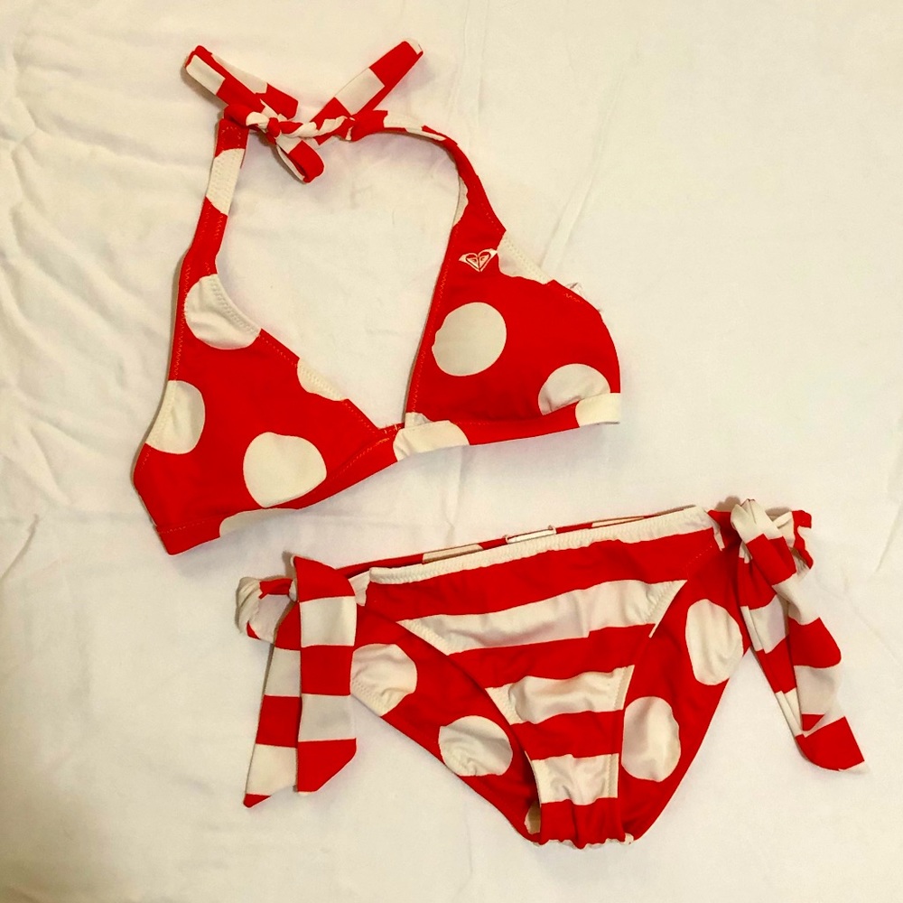 Roxy Reversible Polka Dot/ Striped Bikini Set M